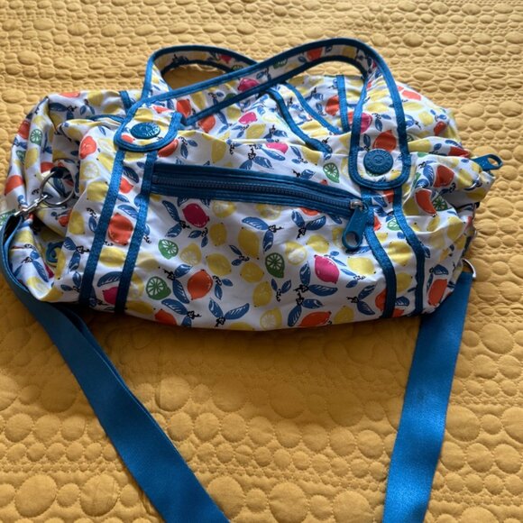 Kipling Large Citrus PrintWeekender Duffle Bag Tote Travel Garilla Face Keychain - Picture 4 of 10